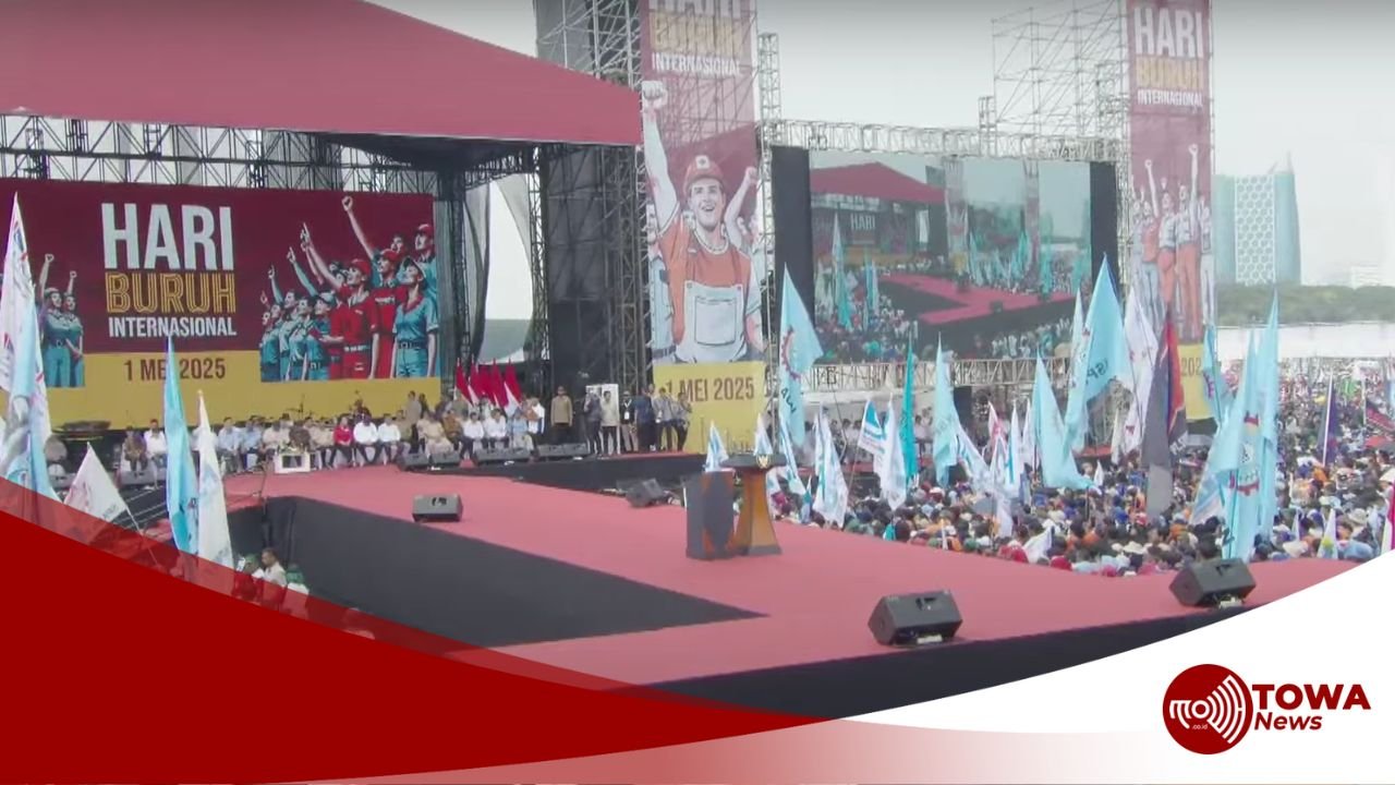 Presiden Prabowo Hadiri Peringatan Hari Buruh di Monas, Diikuti Ratusan Ribu Buruh dari Berbagai Daerah